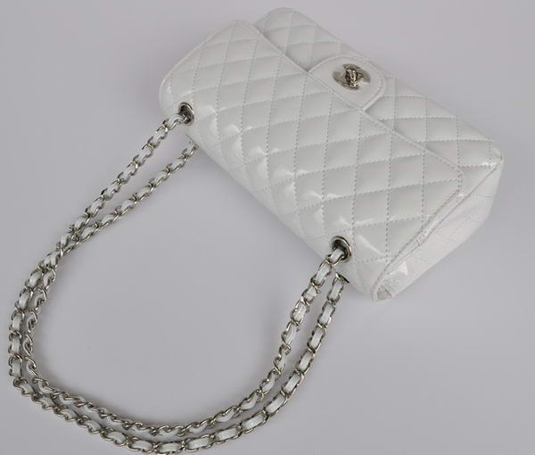 Cheap Chanel 2.55 Series Flap Bag 1112 White Patent Leather Silver Hardware Cheap Chanel 2.55 Series Flap Bag 1112 White Patent Leather Silver Hardware