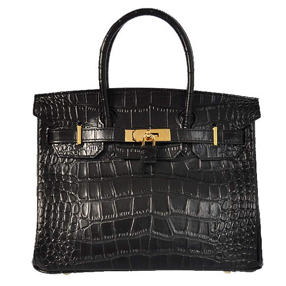 Hermes Birkin 30CM Tote Bags Black Crocodile Leather Gold Hermes Birkin 30CM Tote Bags Black Crocodile Leather Gold