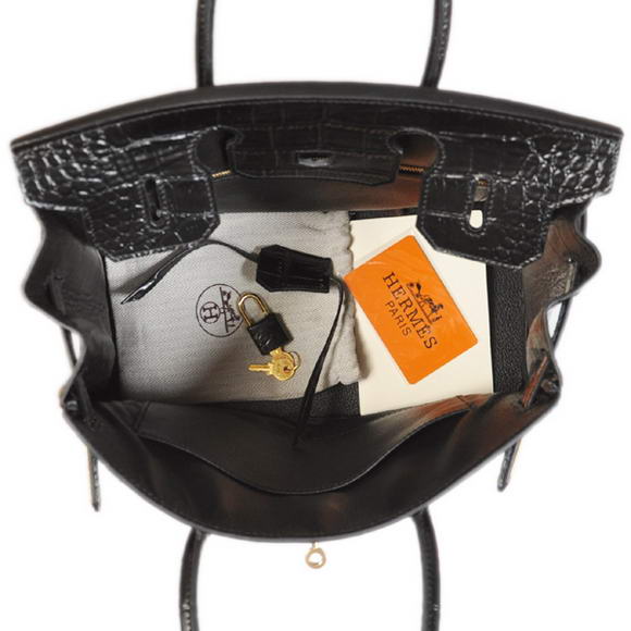 Hermes Birkin 30CM Tote Bags Black Crocodile Leather Gold Hermes Birkin 30CM Tote Bags Black Crocodile Leather Gold