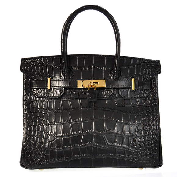 Hermes Birkin 30CM Tote Bags Black Crocodile Leather Gold Hermes Birkin 30CM Tote Bags Black Crocodile Leather Gold