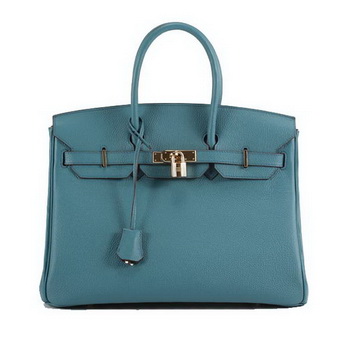 Hermes Birkin 35CM Smooth Leather Handbag 6089 Blue Golden Hermes Birkin 35CM Smooth Leather Handbag 6089 Blue Golden