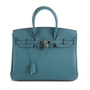 Hermes Birkin 35CM Smooth Leather Handbag 6089 Blue Silver Hermes Birkin 35CM Smooth Leather Handbag 6089 Blue Silver