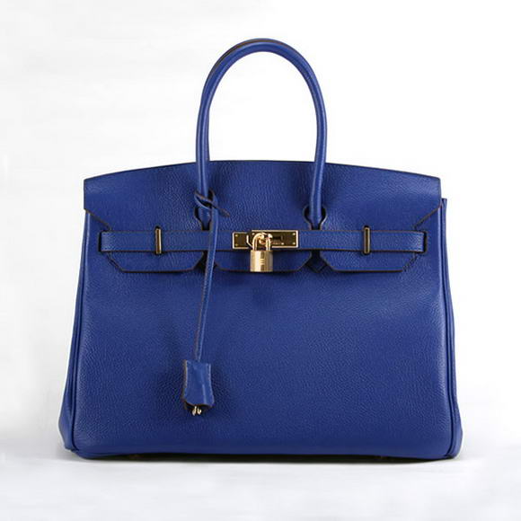 Hermes Birkin 35CM Smooth Leather Handbag 6089 Dark Blue Golden Hermes Birkin 35CM Smooth Leather Handbag 6089 Dark Blue Golden