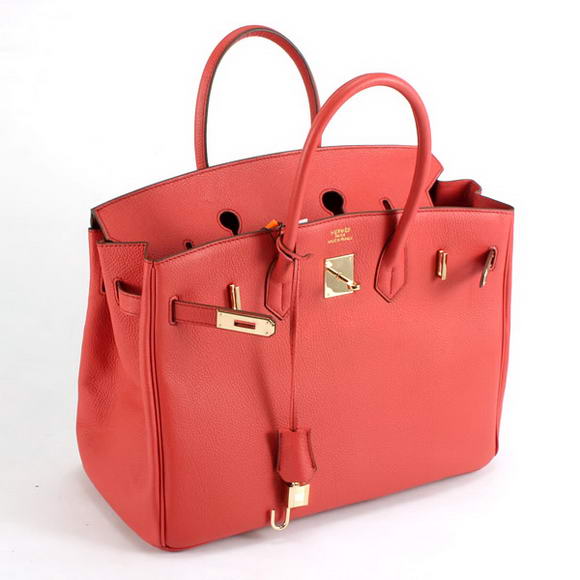 Hermes Birkin 35CM Smooth Leather Handbag 6089 Red Golden