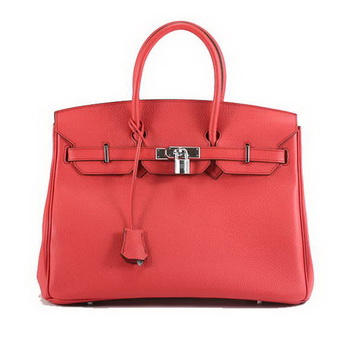 Hermes Birkin 35CM Smooth Leather Handbag 6089 Red Silver Hermes Birkin 35CM Smooth Leather Handbag 6089 Red Silver