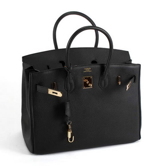 Hermes Birkin 35CM Togo Leather Handbag 6089 Black Golden Hermes Birkin 35CM Togo Leather Handbag 6089 Black Golden