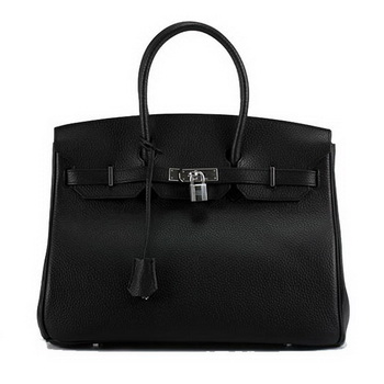 Hermes Birkin 35CM Togo Leather Handbag 6089 Black Silver Hermes Birkin 35CM Togo Leather Handbag 6089 Black Silver