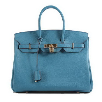 Hermes Birkin 35CM Togo Leather Handbag 6089 Blue Golden Hermes Birkin 35CM Togo Leather Handbag 6089 Blue Golden