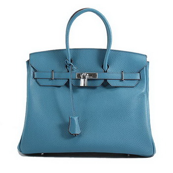 Hermes Birkin 35CM Togo Leather Handbag 6089 Blue Silver Hermes Birkin 35CM Togo Leather Handbag 6089 Blue Silver