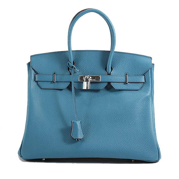 Hermes Birkin 35CM Togo Leather Handbag 6089 Blue Silver Hermes Birkin 35CM Togo Leather Handbag 6089 Blue Silver
