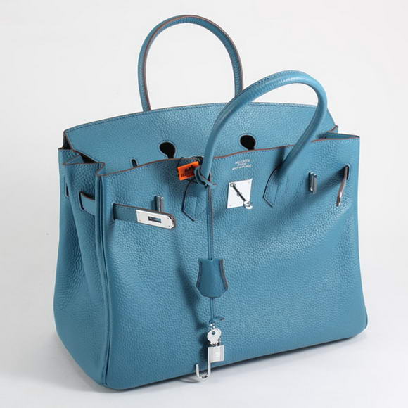 Hermes Birkin 35CM Togo Leather Handbag 6089 Blue Silver Hermes Birkin 35CM Togo Leather Handbag 6089 Blue Silver