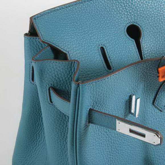 Hermes Birkin 35CM Togo Leather Handbag 6089 Blue Silver Hermes Birkin 35CM Togo Leather Handbag 6089 Blue Silver
