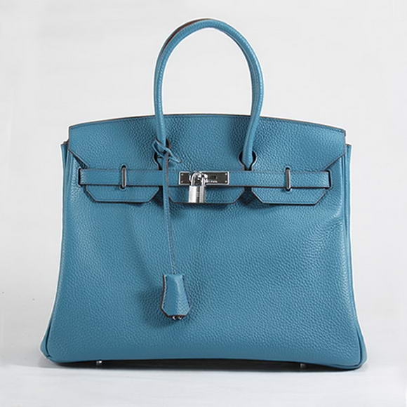 Hermes Birkin 35CM Togo Leather Handbag 6089 Blue Silver Hermes Birkin 35CM Togo Leather Handbag 6089 Blue Silver