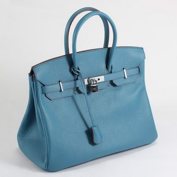 Hermes Birkin 35CM Togo Leather Handbag 6089 Blue Silver Hermes Birkin 35CM Togo Leather Handbag 6089 Blue Silver