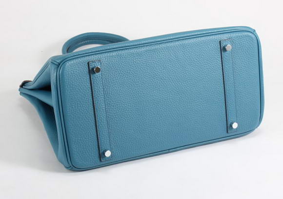 Hermes Birkin 35CM Togo Leather Handbag 6089 Blue Silver Hermes Birkin 35CM Togo Leather Handbag 6089 Blue Silver