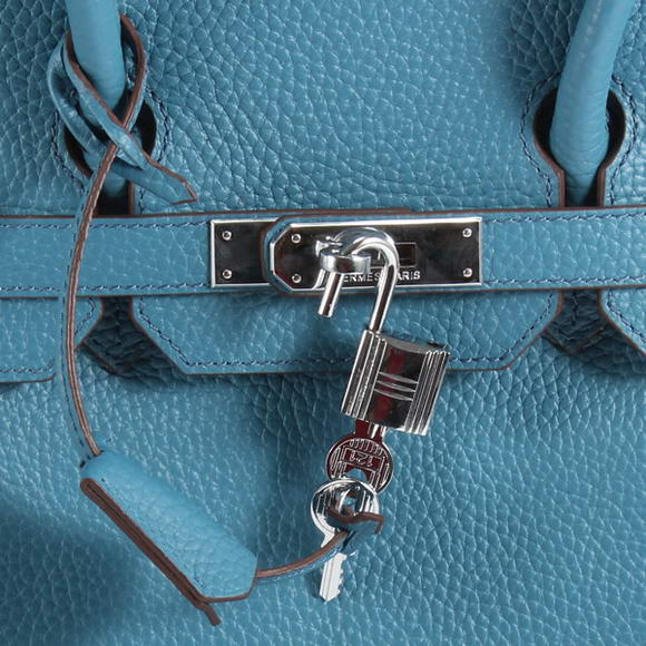 Hermes Birkin 35CM Togo Leather Handbag 6089 Blue Silver Hermes Birkin 35CM Togo Leather Handbag 6089 Blue Silver