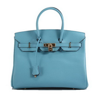 Hermes Birkin 35CM Togo Leather Handbag 6089 Light Blue Golden Hermes Birkin 35CM Togo Leather Handbag 6089 Light Blue Golden