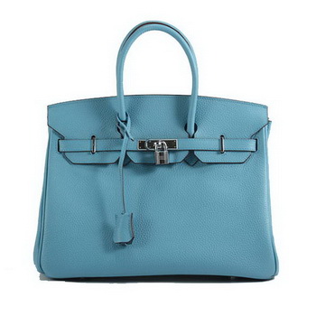 Hermes Birkin 35CM Togo Leather Handbag 6089 Light Blue Silver Hermes Birkin 35CM Togo Leather Handbag 6089 Light Blue Silver