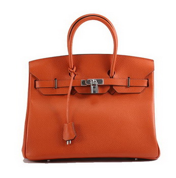 Hermes Birkin 35CM Togo Leather Handbag 6089 Orange Silver Hermes Birkin 35CM Togo Leather Handbag 6089 Orange Silver