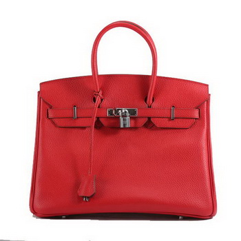 Hermes Birkin 35CM Togo Leather Handbag 6089 Red Silver Hermes Birkin 35CM Togo Leather Handbag 6089 Red Silver