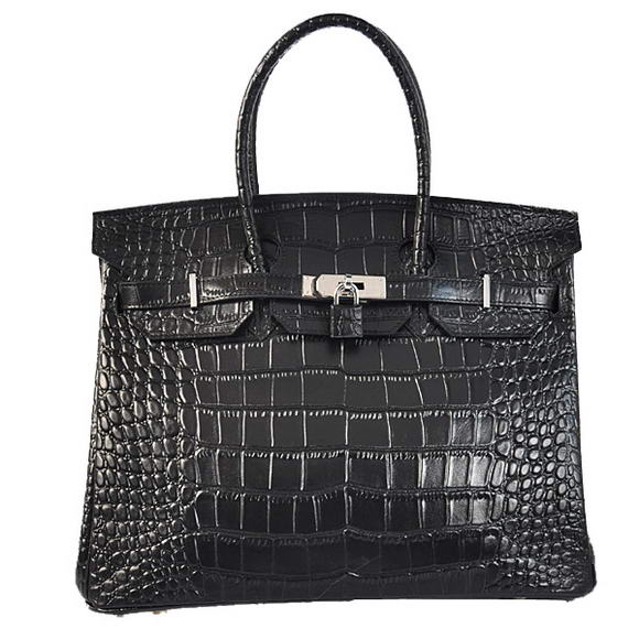 Hermes Birkin 35CM Tote Bags Crocodile Togo Leather Black Silver Hermes Birkin 35CM Tote Bags Crocodile Togo Leather Black Silver