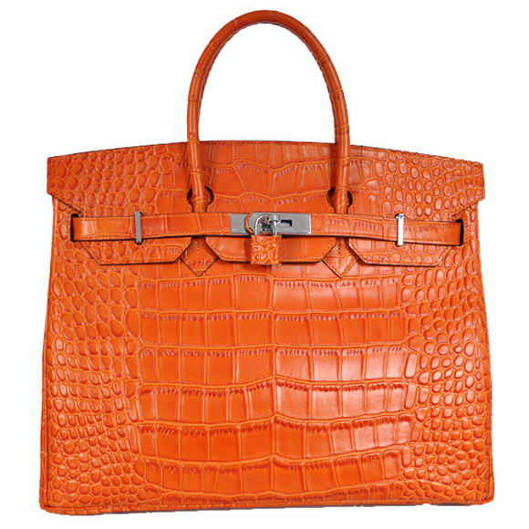 Hermes Birkin 35CM Tote Bags Crocodile Togo Leather Orange Silver Hermes Birkin 35CM Tote Bags Crocodile Togo Leather Orange Silver