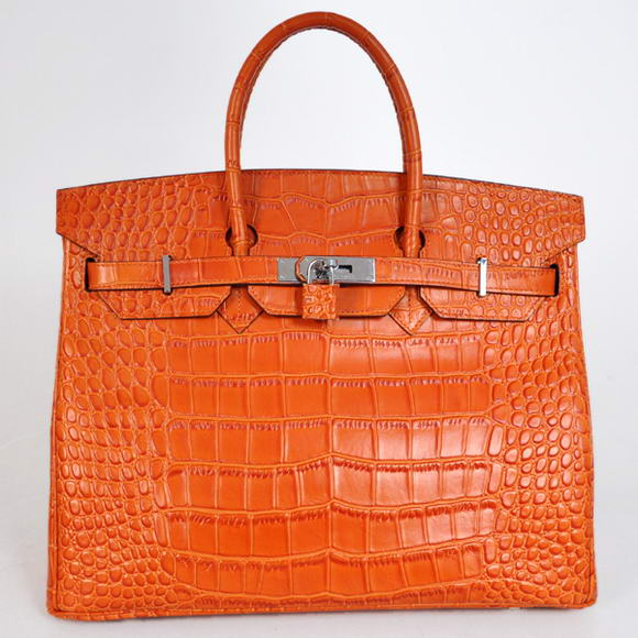 Hermes Birkin 35CM Tote Bags Crocodile Togo Leather Orange Silver Hermes Birkin 35CM Tote Bags Crocodile Togo Leather Orange Silver