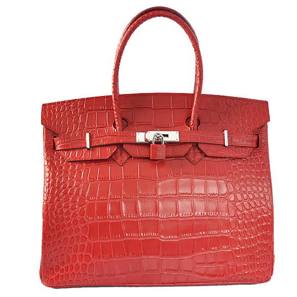 Hermes Birkin 35CM Tote Bags Crocodile Togo Leather Red Silver Hermes Birkin 35CM Tote Bags Crocodile Togo Leather Red Silver