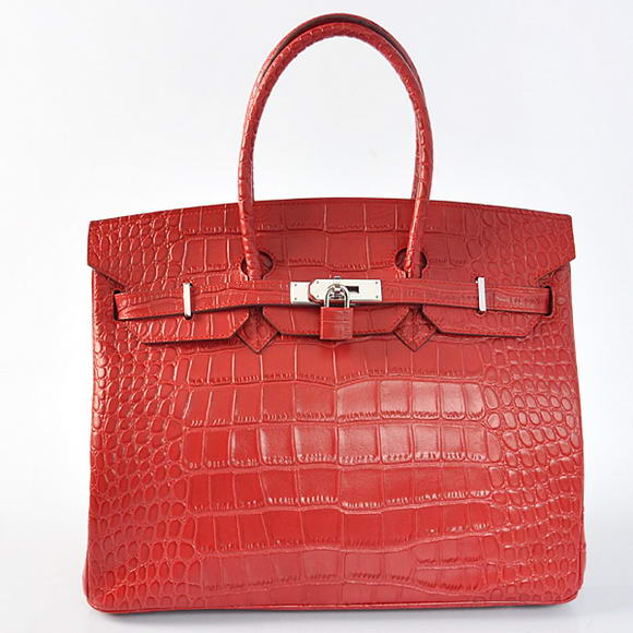 Hermes Birkin 35CM Tote Bags Crocodile Togo Leather Red Silver Hermes Birkin 35CM Tote Bags Crocodile Togo Leather Red Silver
