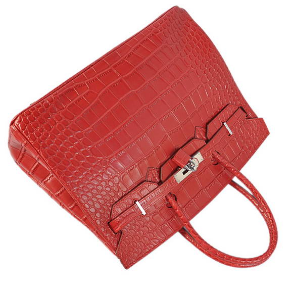 Hermes Birkin 35CM Tote Bags Crocodile Togo Leather Red Silver Hermes Birkin 35CM Tote Bags Crocodile Togo Leather Red Silver