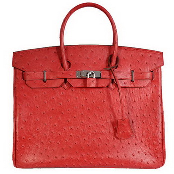 Hermes Birkin 35CM Tote Bags Ostrich Togo Leather Red Silver Hermes Birkin 35CM Tote Bags Ostrich Togo Leather Red Silver