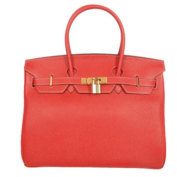 Hermes Birkin 35CM Tote Bags Smooth Togo Leather Red Golden Hermes Birkin 35CM Tote Bags Smooth Togo Leather Red Golden