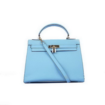 Top Quality Hermes Kelly 32cm Bags SkyBlue Calf Leather Gold Top Quality Hermes Kelly 32cm Bags SkyBlue Calf Leather Gold