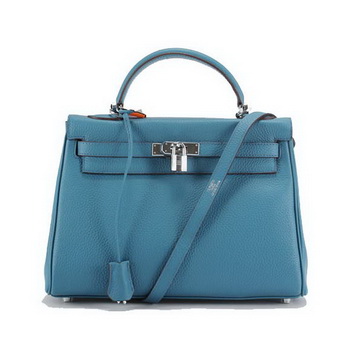 Hermes Kelly 32cm Togo Leather Handbags 6018 Blue Silver Hermes Kelly 32cm Togo Leather Handbags 6018 Blue Silver