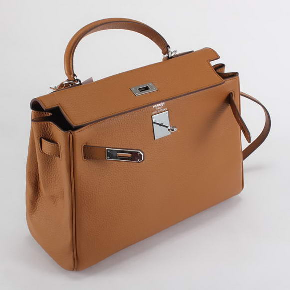 Hermes Kelly 32cm Togo Leather Handbags 6018 Light Coffee Silver Hermes Kelly 32cm Togo Leather Handbags 6018 Light Coffee Silver