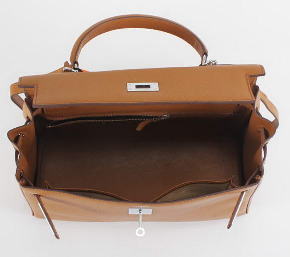 Hermes Kelly 32cm Togo Leather Handbags 6018 Light Coffee Silver Hermes Kelly 32cm Togo Leather Handbags 6018 Light Coffee Silver