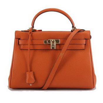 Hermes Kelly 32cm Togo Leather Handbags 6018 Orange Golden Hermes Kelly 32cm Togo Leather Handbags 6018 Orange Golden