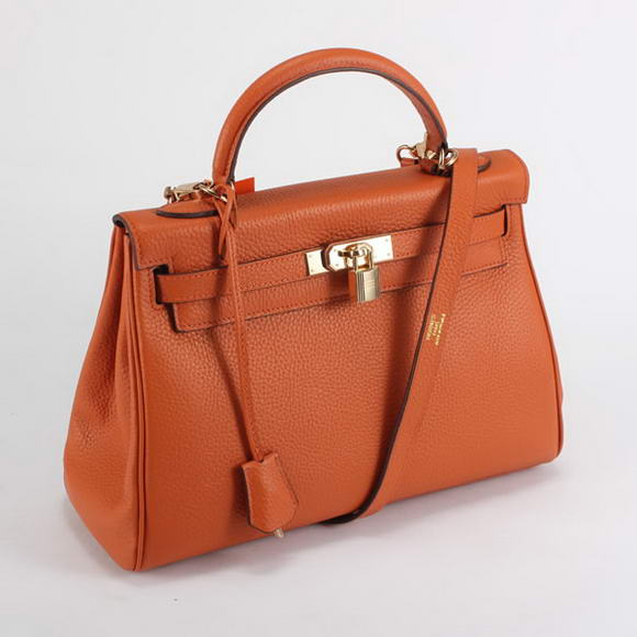 Hermes Kelly 32cm Togo Leather Handbags 6018 Orange Golden Hermes Kelly 32cm Togo Leather Handbags 6018 Orange Golden