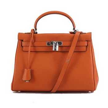 Hermes Kelly 32cm Togo Leather Handbags 6018 Orange Silver Hermes Kelly 32cm Togo Leather Handbags 6018 Orange Silver