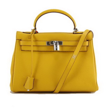 Hermes Kelly 32cm Togo Leather Handbags 6018 Yellow Silver Hermes Kelly 32cm Togo Leather Handbags 6018 Yellow Silver