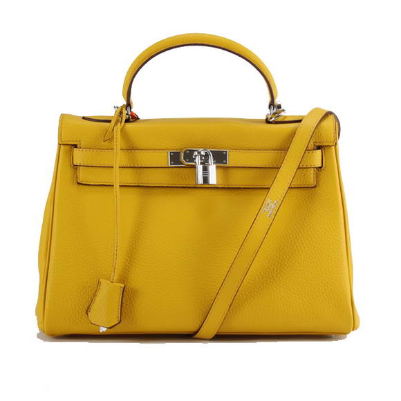Hermes Kelly 32cm Togo Leather Handbags 6018 Yellow Silver Hermes Kelly 32cm Togo Leather Handbags 6018 Yellow Silver