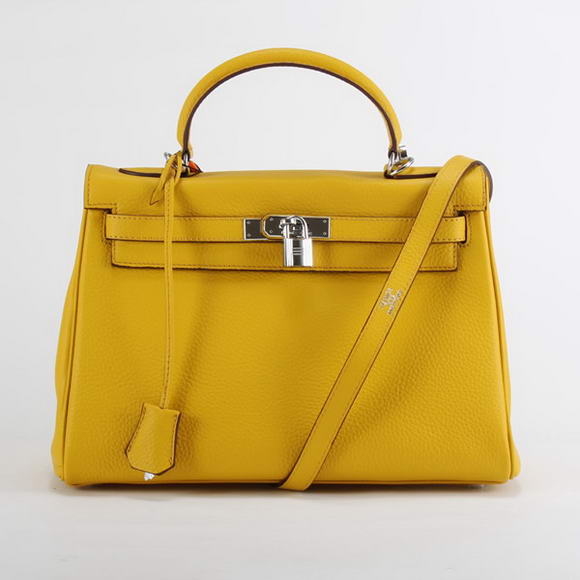 Hermes Kelly 32cm Togo Leather Handbags 6018 Yellow Silver Hermes Kelly 32cm Togo Leather Handbags 6018 Yellow Silver