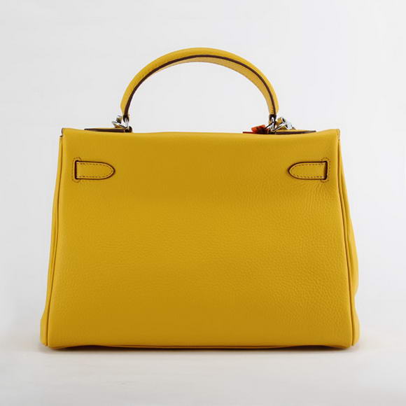 Hermes Kelly 32cm Togo Leather Handbags 6018 Yellow Silver Hermes Kelly 32cm Togo Leather Handbags 6018 Yellow Silver