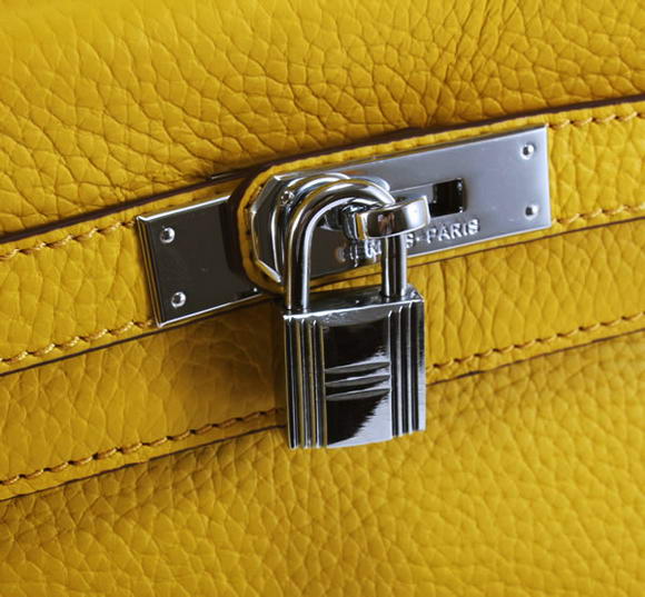 Hermes Kelly 32cm Togo Leather Handbags 6018 Yellow Silver Hermes Kelly 32cm Togo Leather Handbags 6018 Yellow Silver