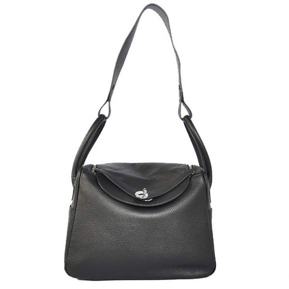 Hermes Lindy 30CM Havanne Handbags 1057 Black Leather Silver Hardware Hermes Lindy 30CM Havanne Handbags 1057 Black Leather Silver Hardware