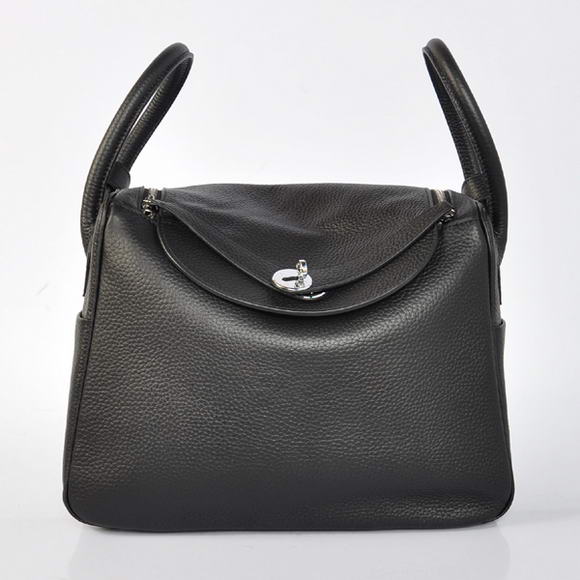 Hermes Lindy 30CM Havanne Handbags 1057 Black Leather Silver Hardware Hermes Lindy 30CM Havanne Handbags 1057 Black Leather Silver Hardware