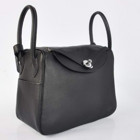 Hermes Lindy 30CM Havanne Handbags 1057 Black Leather Silver Hardware Hermes Lindy 30CM Havanne Handbags 1057 Black Leather Silver Hardware