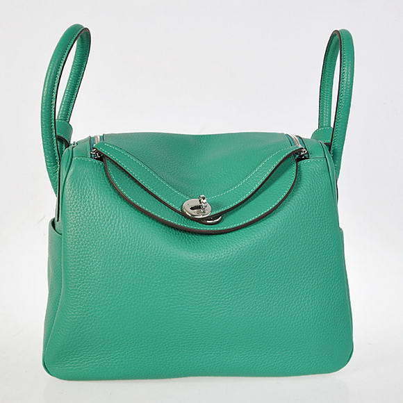 Hermes Lindy 30CM Havanne Handbags 1057 Green Leather Silver Hardware Hermes Lindy 30CM Havanne Handbags 1057 Green Leather Silver Hardware