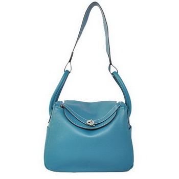 Hermes Lindy 30CM Havanne Handbags 1057 Mid Blue Leather Silver Hardware Hermes Lindy 30CM Havanne Handbags 1057 Mid Blue Leather Silver Hardware