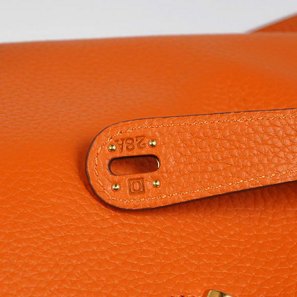 Hermes Lindy 30CM Havanne Handbags 1057 Orange Leather Golden Hardware